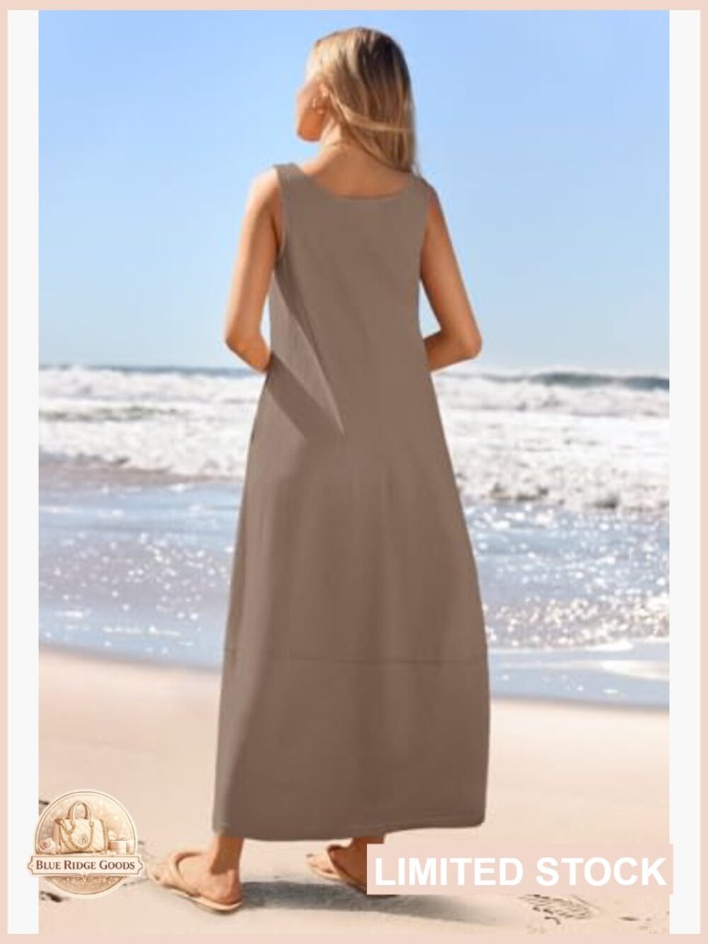 Sleeveless Maxi Tank Dress Scoop Neck Loose Fit Summer Casual Swing Dress with - Picture 4 of 7